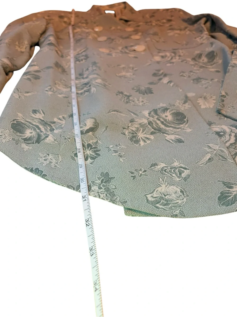 Floral Jacquard Double-Breasted Blazer/Coat- Light green - Picture 11 of 12